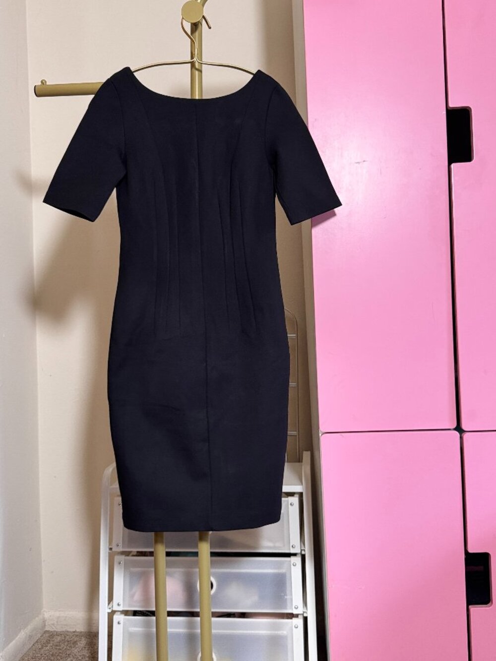 Black Pontoon Knit Sheath Dress, Stretch, Back Zip